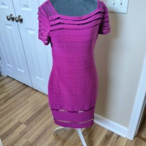 Adrianna Papell Pink Sheath Dress with Puff Sleeves